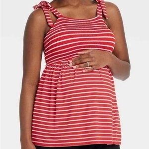 Isabel maternity Womens Tank Top Shoulder Tie Striped Red White Size Large